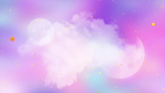 Pastel galaxy backround with flying stars and planets