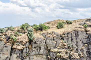 Fototapeta na wymiar Mount Meteora near the Greek city of Kalambaka, in western Thessaly. View of the specific rocks of Mount Meteor in Greece.