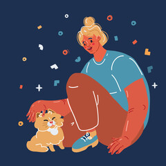 Cartoon vector illustration of woman with her cats