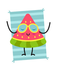 Sunbathing watermelon character. Vector illustration
