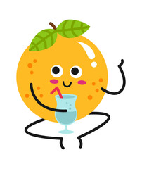 Cartoon apricot with cocktail. Vector illustration