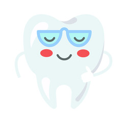 Cartoon tooth with glasses. Vector illustration