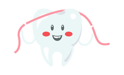 Cartoon tooth with dental floss. Vector illustration