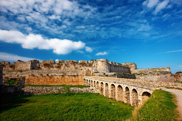 MESSENIA, GREECE.
The stone bridge that crosses the ditch and leads to the Venetian castle of...