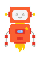 Childish droid retro robot character. Vector illustration