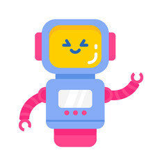 Childish droid retro robot character. Vector illustration