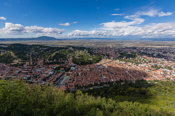 Fototapeta na wymiar The old city of Brasov, Romania. Aerial view from the Tampa mountain