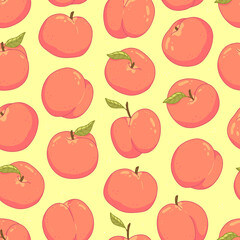 Seamless pattern with peaches. Vector background illustration of fruit food.