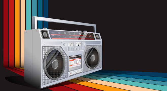 Boombox Vector Illustration. 80s Technology. 90s Music Player. Retro Style 90s Boombox Wallpaper.