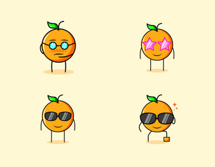 collection of cute orange cartoon character with serious, smile and eyeglasses expressions. suitable for emoticon, logo, symbol and mascot