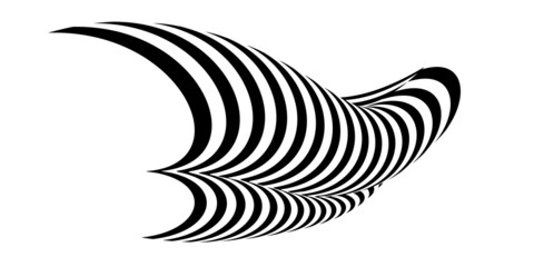 Waving flag as a brush stroke with zebra texture. Vest striped with fabric Black and white stripes curved in a bizarre way with waves curving along the trajectory