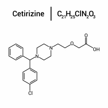 chemical structure of Cetirizine (C21H25ClN2O3)