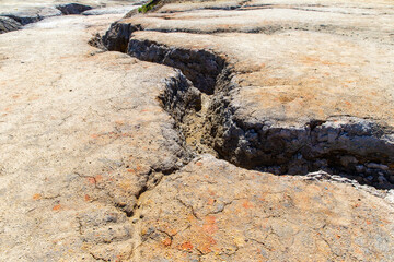 Environmental pollution from clay mining. View from above. Martian landscape