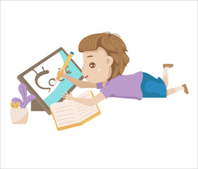 boy writing code or kids coding