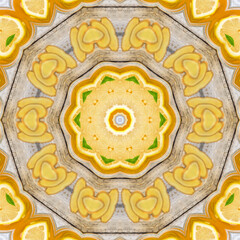 Colourful kaleidoscope art design abstract background with effect polygon circle ornament. Fractal mandala