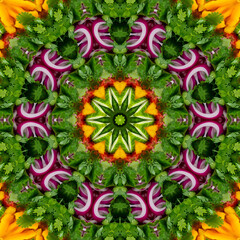 Colourful kaleidoscope art design abstract background with effect polygon circle ornament. Fractal...