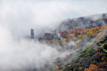 View above the clouds at Kissavos mountain, Larissa, Thessaly, Greece.