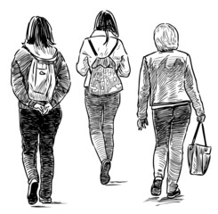 Sketches of various casual towns women walking outdoors