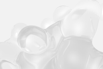 Dynamic white fluid splash on a grey background. Abstract glassy liquid metaball generative shape