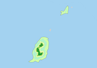 High detailed vector Grenada physical map, topographic map of Grenada on white with rivers, lakes and neighbouring countries. Vector map suitable for large prints and editing.