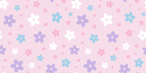 Fototapeta na wymiar Cute floral vector pattern, seamless repeat tile
