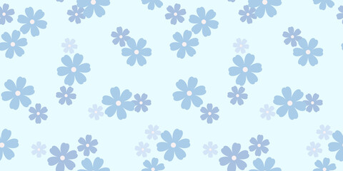 Blue floral vector pattern, seamless repeat tile