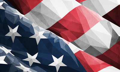 Close-up of polygonal style of American flag with soft texture. 