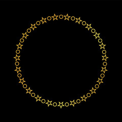 round vector stars frame - gold colored circle banner on black background