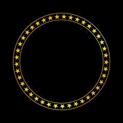 round vector stars frame - gold colored circle banner on black background