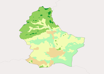 High detailed vector Luxembourg physical map, topographic map of Luxembourg on white with rivers, lakes and neighbouring countries. 