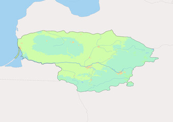 High detailed vector Lithuania physical map, topographic map of Lithuania on white with rivers, lakes and neighbouring countries. 
