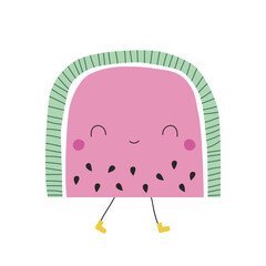Funny watermelon. Childish print. Vector hand drawn illustration.