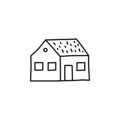 Doodle outline village house.