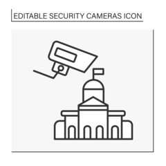  Video surveillance line icon. Surveillance of government building. Security camera concept. Isolated vector illustration.Editable stroke