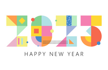 Happy new year 2023 vector illustration. Colorful design, trendy style, 2023 calendar