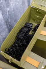 Ammunition of bullets in iron shell during Ukraine war