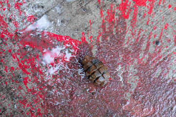 Fragment metal military rocket bomb during Ukraine war