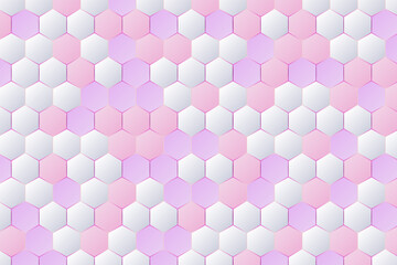 Pink and light violet gradient hexagon shape color randomly. Abstract top view honeycomb background illustration