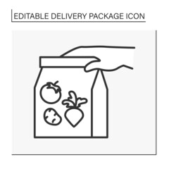  Courier shipping line icon. Express food delivery. Fresh vegetables. Grocery store.Delivery concept. Isolated vector illustration. Editable stroke
