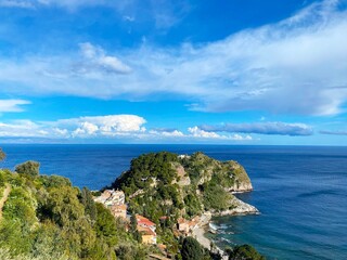 Fototapeta na wymiar picturesque view of the Ionian Sea coast from the town of Taormina located on a hill in Sicily
