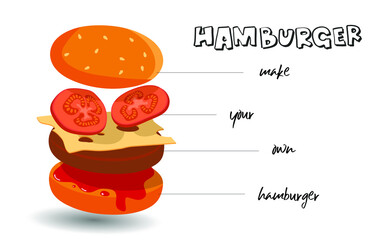 Hamburger ingredients isolated 3D stack 