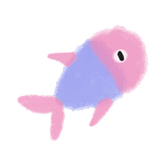 Vector purple watercolor fish with a pink tail. Abstract illustration of the underwater world hand drawn.