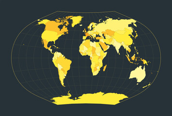 World Map. Ginzburg V projection. Futuristic world illustration for your infographic. Bright yellow country colors. Powerful vector illustration.