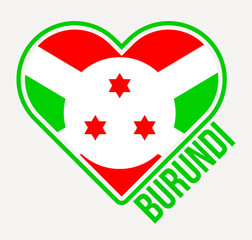 Burundi heart flag badge. Made with Love from Burundi logo. Flag of the country heart shape. Vector illustration.