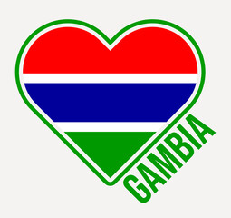 Gambia heart flag badge. Made with Love from Gambia logo. Flag of the country heart shape. Vector illustration.