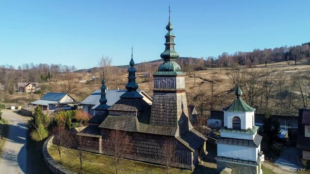 Old orthodox church in Owczary, Poland. Built in 17th century. Now used both as a Roman Catholic and Greek Catholic Church. UNESCO World Heritage Site. Part of Wooden tserkvas of the Carpathian region