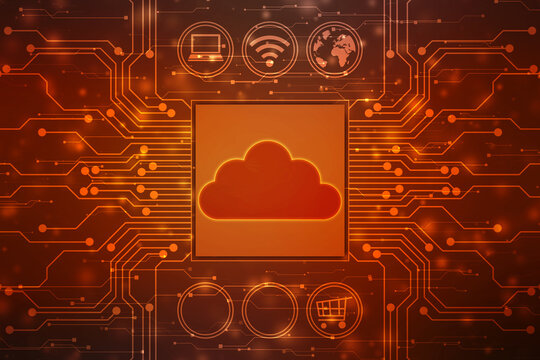 2d illustration of Cloud computing, Digital Cloud computing Concept background. Cyber technology, internet data storage, database and data server concept