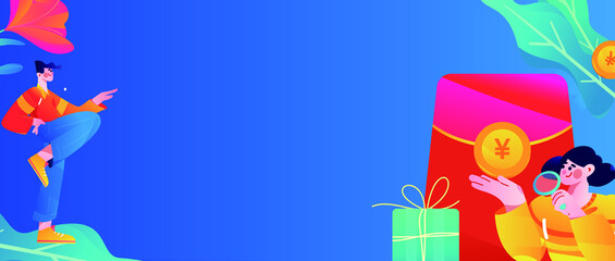 Fototapeta premium Invite friends to get red envelopes vector concept illustration 