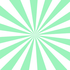 White background with green sun rays. Abstract summer sun shine. Flat vector illustration