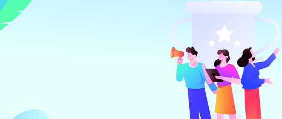 Fototapeta premium Internet workers collaborating with each other vector concept illustration 
